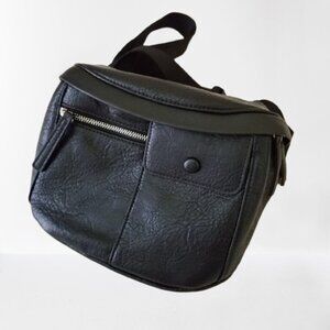 NWT! Black Faux Leather Shoulder Waist Bag w/Silver-tone Hdwr & Detachable Strap